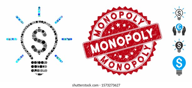 Mosaic electric light price icon and corroded stamp watermark with Monopoly phrase. Mosaic vector is created with electric light price icon and with scattered spheric items.