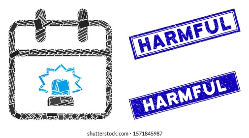 Mosaic emergency day pictogram and rectangle Harmful rubber prints. Flat vector emergency day mosaic pictogram of randomized rotated rectangular elements.