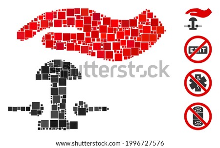 Mosaic Emergency stop icon organized from square items in variable sizes and color hues. Vector square items are united into abstract composition emergency stop icon. Bonus pictograms are added.