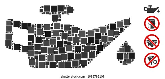 Mosaic Engine oil icon composed of square elements in different sizes and color hues. Vector square elements are composed into abstract mosaic engine oil icon. Bonus icons are added.