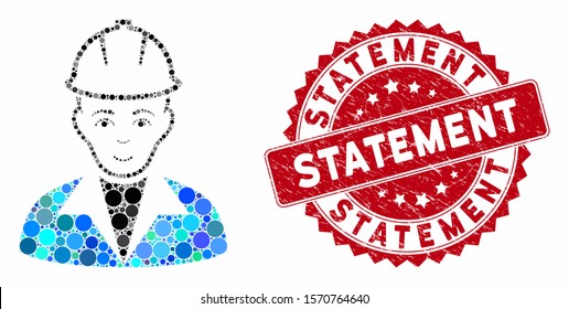 Mosaic engineer and rubber stamp watermark with Statement phrase. Mosaic vector is formed with engineer icon and with scattered spheric spots. Statement stamp seal uses red color, and grunge design.