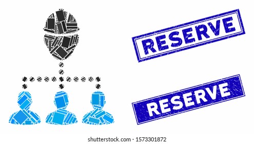 Mosaic engineer staff relations pictogram and rectangle Reserve stamps. Flat vector engineer staff relations mosaic pictogram of randomized rotated rectangle elements.