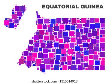 Mosaic Equatorial Guinea map isolated on a white background. Vector geographic abstraction in pink and violet colors. Mosaic of Equatorial Guinea map combined of random small squares.
