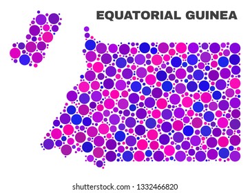 Mosaic Equatorial Guinea map isolated on a white background. Vector geographic abstraction in pink and violet colors. Mosaic of Equatorial Guinea map combined of scattered spheric points.