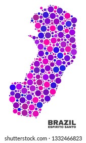 Mosaic Espirito Santo State map isolated on a white background. Vector geographic abstraction in pink and violet colors. Mosaic of Espirito Santo State map combined of scattered circle points.