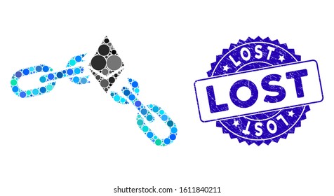 Mosaic Ethereum broken chain icon and rubber stamp watermark with Lost caption. Mosaic vector is created with Ethereum broken chain icon and with scattered circle items.