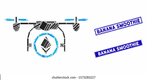 Mosaic Ethereum copter pictogram and rectangle Banana Smoothie rubber prints. Flat vector Ethereum copter mosaic icon of randomized rotated rectangle items.