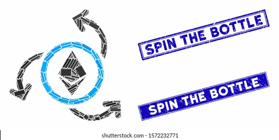 Mosaic Ethereum source swirl icon and rectangle Spin the Bottle rubber prints. Flat vector Ethereum source swirl mosaic icon of scattered rotated rectangle items.