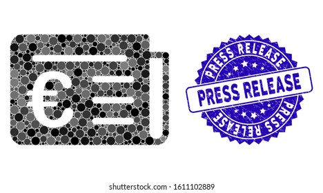 Mosaic Euro banking news icon and corroded stamp seal with Press Release text. Mosaic vector is created with Euro banking news icon and with scattered round spots.