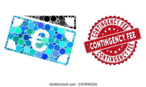 Mosaic Euro banknotes and grunge stamp seal with Contingency Fee caption. Mosaic vector is composed from Euro banknotes icon and with randomized circle items.