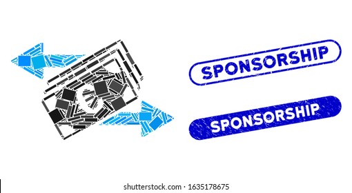 Mosaic Euro banknotes transfers and distressed stamp seals with Sponsorship caption. Mosaic vector Euro banknotes transfers is composed with scattered rectangle items.