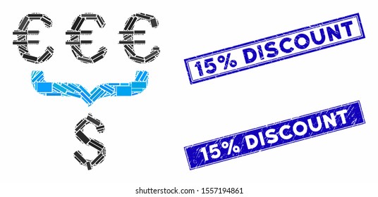 Mosaic Euro Dollar conversion aggregator icon and rectangle seal stamps. Flat vector Euro Dollar conversion aggregator mosaic pictogram of random rotated rectangle elements.