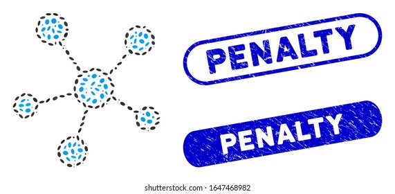 Mosaic Euro network links and distressed stamp seals with Penalty phrase. Mosaic vector Euro network links is formed with randomized ellipse items. Penalty stamp seals use blue color,