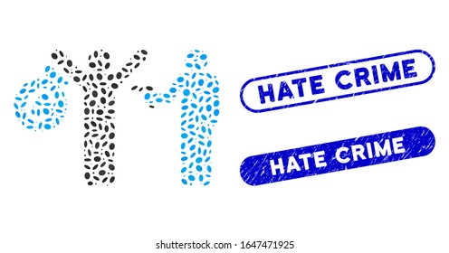 Mosaic Euro robbery and distressed stamp seals with Hate Crime text. Mosaic vector Euro robbery is created with randomized ellipse parts.  