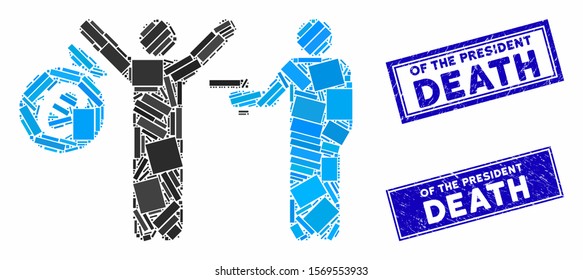 Mosaic Euro robbery pictogram and rectangle stamps. Flat vector Euro robbery mosaic icon of random rotated rectangle items. Blue caption stamps with scratched texture.