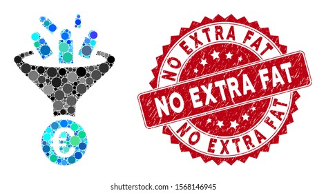 Mosaic Euro sale conversion and grunge stamp seal with No Extra Fat caption. Mosaic vector is composed with Euro sale conversion icon and with scattered spheric spots.