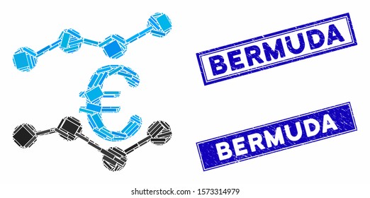 Mosaic Euro trends pictogram and rectangular Bermuda rubber prints. Flat vector Euro trends mosaic pictogram of randomized rotated rectangular elements.