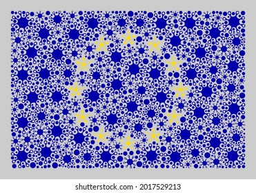 Mosaic Europe flag designed of bacterium elements. Vector coronavirus collage Europe flag combined for health care posters. Designed for political or patriotic posters.