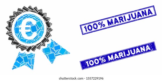 Mosaic European guarantee seal icon and rectangle rubber prints. Flat vector European guarantee seal mosaic icon of randomized rotated rectangular items.