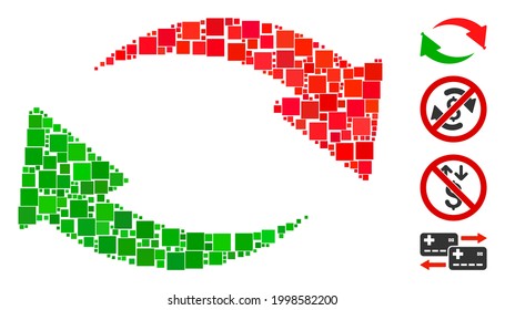 Mosaic Exchange icon organized from square items in various sizes and color hues. Vector square items are composed into abstract mosaic exchange icon. Bonus pictograms are added.