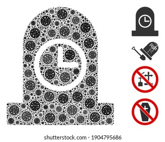 Mosaic expired grave composed of flu virus elements in various sizes and color hues. Vector viral icons are composed into abstract mosaic expired grave icon. Some bonus icons are added.