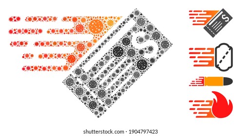 Mosaic express cheque designed from covid-2019 virus icons in variable sizes and color hues. Vector viral icons are arranged into abstract collage express cheque icon. Some bonus icons are added.