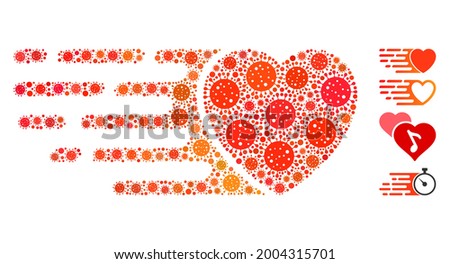 Mosaic express love heart constructed from flu virus elements in variable sizes and color hues. Vector infection elements are organized into abstract mosaic express love heart icon.