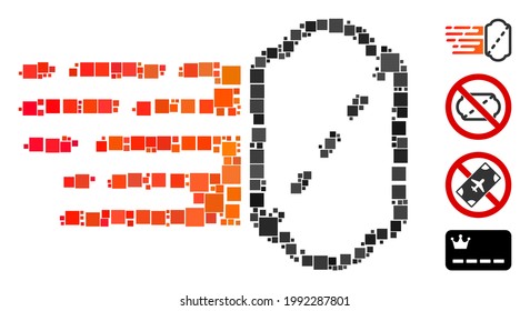 Mosaic Express ticket icon united from square items in different sizes and color hues. Vector square parts are united into abstract mosaic express ticket icon. Bonus icons are placed.