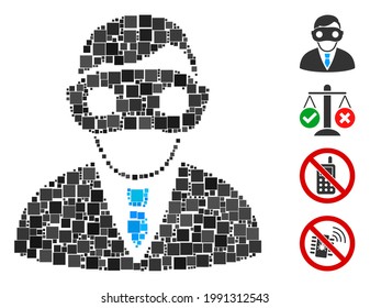 Mosaic Extended reality icon constructed from square items in random sizes and color hues. Vector square items are grouped into abstract collage extended reality icon. Bonus pictograms are placed.