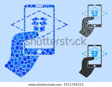Mosaic Extended reality icon constructed from round items in different sizes, positions and proportions. Vector blue round dots are composed into abstract mosaic extended reality icon.