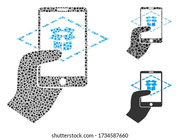 Mosaic Extended reality icon organized from abrupt parts in different sizes, positions and proportions. Vector tremulant elements are organized into abstract mosaic extended reality icon.