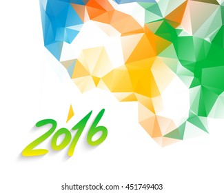 Mosaic faceted triangle texture and digits 2016. Vector geometric background summer 2016 colors concept