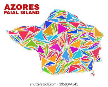Mosaic Faial Island map of triangles in bright colors isolated on a white background. Triangular collage in shape of Faial Island map. Abstract design for patriotic illustrations.