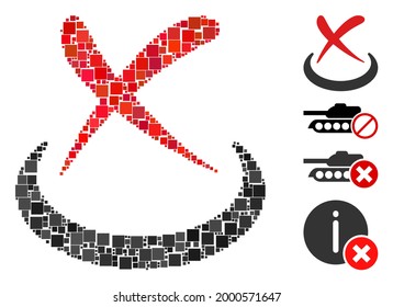 Mosaic False icon united from square items in variable sizes and color hues. Vector square items are combined into abstract mosaic false icon. Bonus icons are placed.