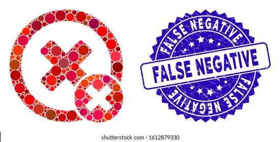 Mosaic false negative icon and grunge stamp seal with False Negative text. Mosaic vector is designed from false negative icon and with randomized round items. False Negative stamp uses blue color,