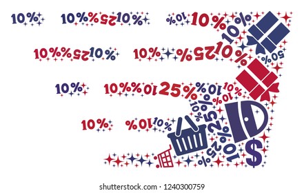 Mosaic fast effect constructed with blue and red shopping symbols. Retail collage of mosaic fast effect icon. Flat design for shopping illustrations.