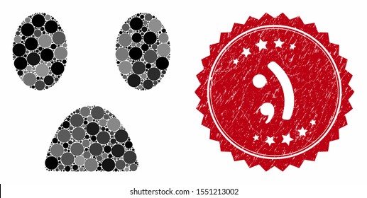 Mosaic fear smiley and rubber stamp watermark with text. Mosaic vector is composed with fear smiley icon and with randomized round items.  stamp uses red color, and rubber texture.