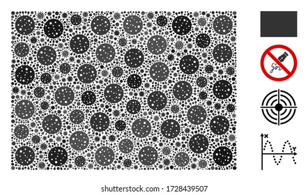 Mosaic filled rectange organized from SARS virus icons in variable sizes and color hues. Vector viral icons are organized into abstract mosaic filled rectange icon. Some bonus icons are added.