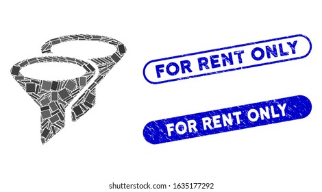 Mosaic filters and distressed stamp seals with For Rent Only phrase. Mosaic vector filters is created with randomized rectangles. For Rent Only stamp seals use blue color,