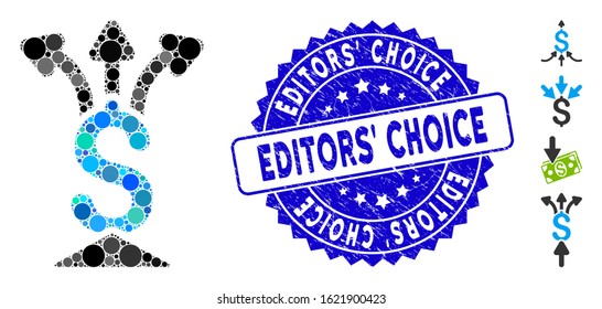 Mosaic financial aggregator icon and rubber stamp seal with Editors' Choice text. Mosaic vector is designed with financial aggregator icon and with scattered circle elements.