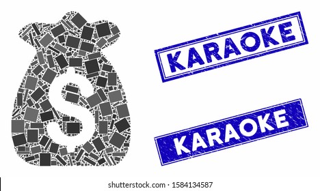 Mosaic financial capital icon and rectangle Karaoke rubber prints. Flat vector financial capital mosaic icon of randomized rotated rectangle items. Blue Karaoke stamp imprints with rubber surface.