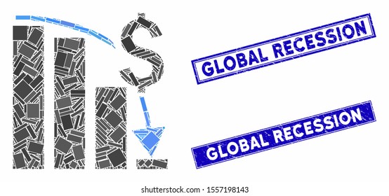 Mosaic financial crisis chart pictogram and rectangle seal stamps. Flat vector financial crisis chart mosaic pictogram of randomized rotated rectangle items.