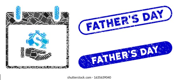Mosaic financial development hand calendar day and grunge stamp seals with Father'S Day phrase. Mosaic vector financial development hand calendar day is created with random rectangle items.