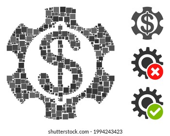 Mosaic Financial development icon composed of square items in different sizes and color hues. Vector square items are combined into abstract mosaic financial development icon. Bonus icons are added.