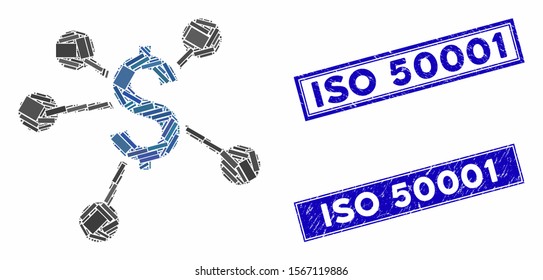 Mosaic financial links pictogram and rectangular watermarks. Flat vector financial links mosaic pictogram of random rotated rectangular items. Blue caption seal stamps with scratched textures.
