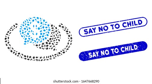 Mosaikisches Finanznetz-Chat und korrodierte Wasserzeichen mit Say No to Child Phrase. Der Finanznetzchat der Mosaiken Vektorillustration besteht aus verstreuten Ellipsenteilen.
