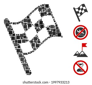 Mosaik Finish Fahne Symbol aus quadratischen Elementen in verschiedenen Größen und Farbtönen. Vektorquadratische Elemente sind in ein abstraktes Mosaik-Finish-Symbol eingeteilt. Bonuspiktogramme werden hinzugefügt.