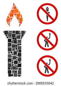 Mosaic Fire torch icon united from square items in different sizes and color hues. Vector square items are grouped into abstract mosaic fire torch icon. Bonus pictograms are added.