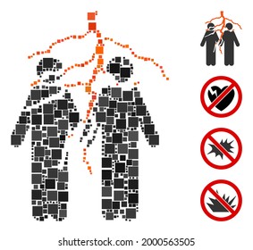 Mosaic Firend conflict icon constructed from square elements in different sizes and color hues. Vector square elements are organized into abstract composition firend conflict icon.