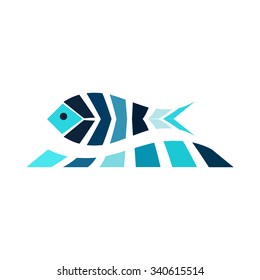 Mosaic fish on the wave logo icon sea fishing the ocean. Blue universal sea animal vector image